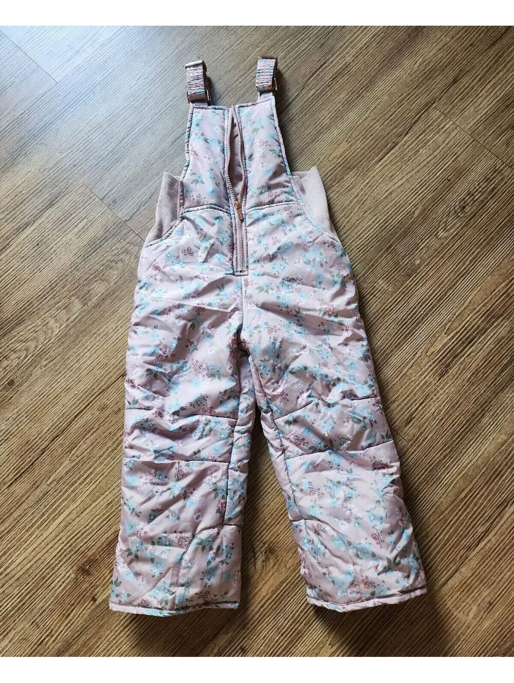 Size 5 Children's Tahari  Floral Print Insulated Snow Bib Overalls with Adjustab